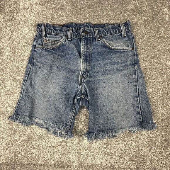 Vintage 90s Levis Cut Off Jorts Mens 31x7 Regular Orange Tab Shorts Denim Blue - Picture 2 of 9